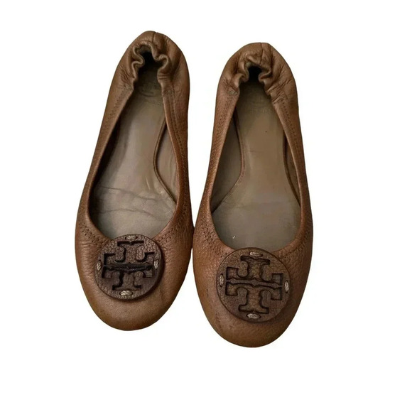 Tory Burch Women's Brown Slip On Ballet Reva Leather Ballerina Flats Size 8M - Picture 1 of 6